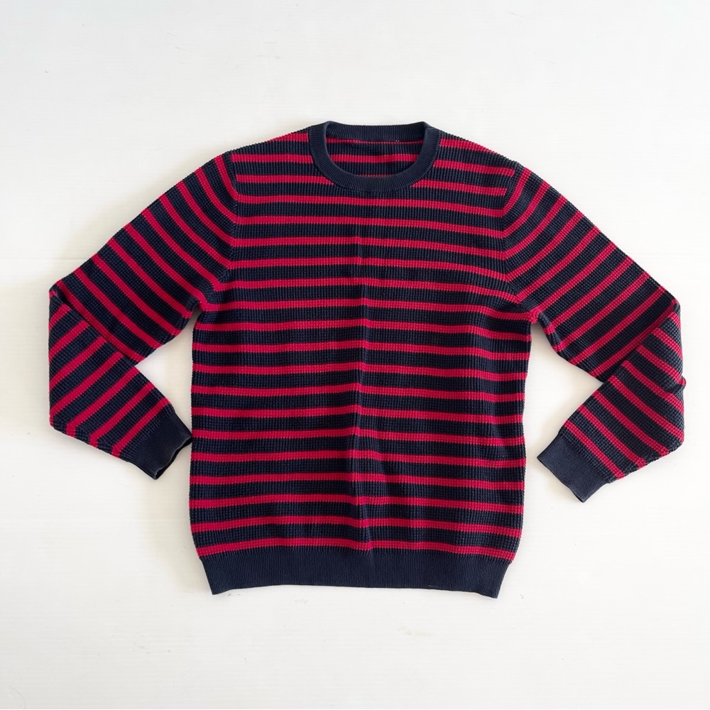 Brooks Brother 100% Cotton Striped Red Blue Waffle Knit Longsleeve Sweater Shirt